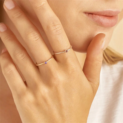 eManco Stainless Steel Birthstone Ring  Gold Color Simple Fashion Style For Women Festival Party Gift