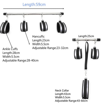Metal Open Leg Bar Handcuffs Ankle Wrist Cuffs Restraint Shackles Bondage Set Roleplay Adult Game Sex Toys for Men Women Couples