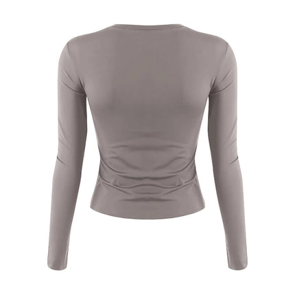 Women Fashion Casual Long Sleeve T-Shirt Lady Minimalist Style Solid Color Round Neck Top Female Casual Skinny Daily Clothes