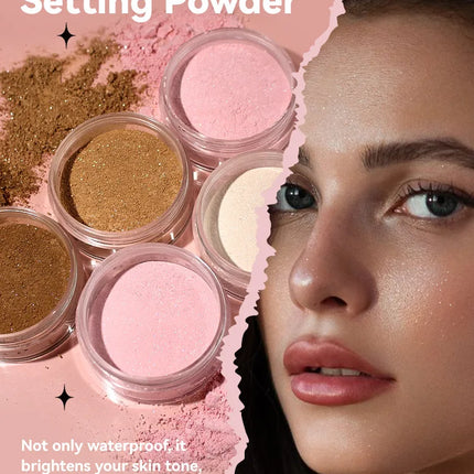 Pink Glitter Setting Powder 4 Color Long Lasting Oil Control Pearlescent Natural Face Matte Shimmer Loose Powder Makeup Cosmetic
