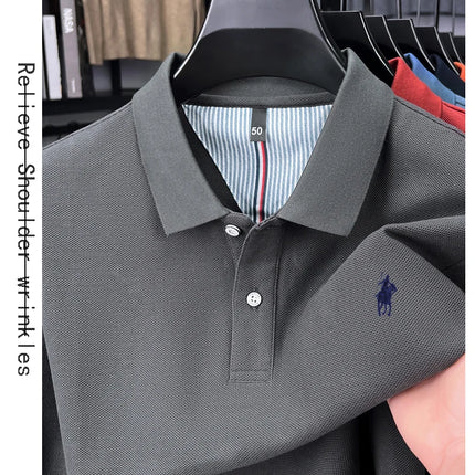 100% pure cotton luxury men's long-sleeve polo shirt designer brand Paul pony embroidery soft comfort spring autumn casual T-shirt