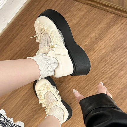 2026 Spring Autumn Height Increase Women Mary Jane Shoes Concise Butterfly-knot Single Shoes Ladies Elegant Dress Leather Pumps