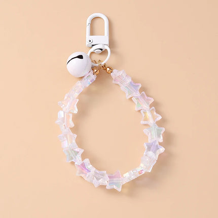 Fashion Colorful Handmade Star Beads Bracelet Bell Keychain for Car Key Women Men Handbag Pendant Keyrings DIY Jewelry Gifts