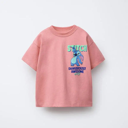 Pure Cotton Children's T-shirt 2026 Summer Trendy Cartoon Print for Boys and Girls Casual Parent-child Short-sleeved Top