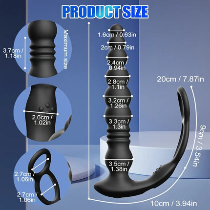 Male Prostate Massager Telescopic Anal Vibrator with Penis Ring Butt Plug Remote Control Wearable Anus Adult Sex Toy for Men Gay