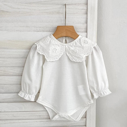 Newborn Romper Clothes Baby Flower Petal Collar Long Sleeve Cotton Bottoming Shirt Tops Spring Autumn Toddler Bodysuits Jumpsuit