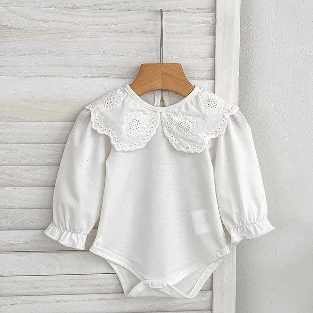 Newborn Romper Clothes Baby Flower Petal Collar Long Sleeve Cotton Bottoming Shirt Tops Spring Autumn Toddler Bodysuits Jumpsuit