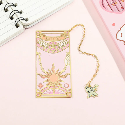 Kawaii Sweet Anime Card Cap tor Sakura Book Mark with Creberus Tassel Metal Bookmark for Women Girl Fans School Reading Supplies