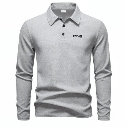 Brand fashion long sleeved polo shirt with letter print 2025 autumn men's top comfortable breathable casual solid color T-shirt