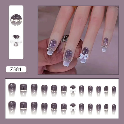 White Camellia 24 Pcs Press on Nails Pink Nail polish Glossy Artificial Finger Manicure Reusable False Nails