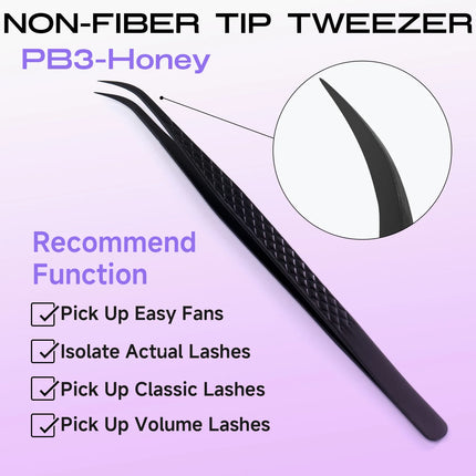 Fiber Tip Lash Extension Tweezer, Titanium Black Eyelash Nano Tip Tweezer for Lash Tech Supplier