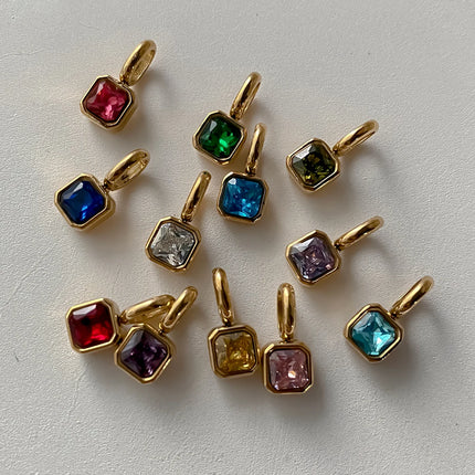 eManco Colorful 12 Birthstone Pendant DIY Accessory Necklace Women's Square Zircon Clavicle Pendants Birthday Party Gift