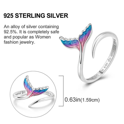 Adjustable Rings 925 Sterling Silver Mermaid Wing Dragon Sunflower Tulip Open Rings For Women Female Original Engagement Jewelry