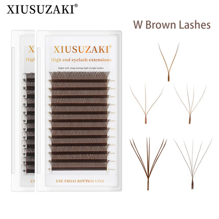XIUSUZAKI Brown W Shaped Lashes 2D 3D 4D 5D YY Automatic Flowering Premade Fans 2 Tips 3D Eyelashes Extensions Individual Lashes