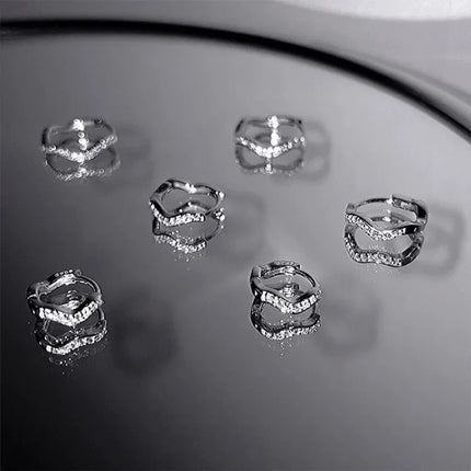 2PCS Stainless Steel Minimal Wave Hoop Earrings Crystal Zirconia Small Huggie Ear Rings for Women Piercing Jewelry