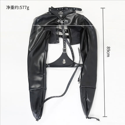 SM Open Breast PU Leather Straitjacket Top,Arm Binder Restraint Jacket Straight,BDSM Bondage Sex Slave Binding Sex Toy For Women
