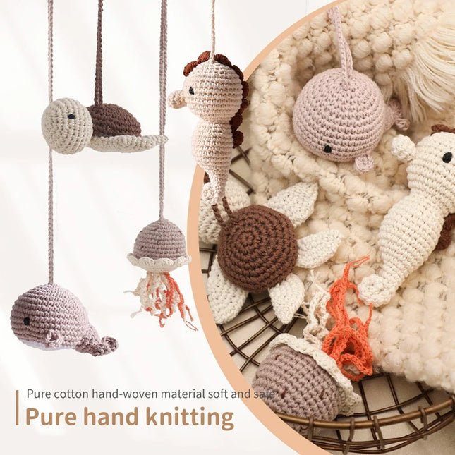 1pc Play Gym Pendant for Kids Crochet Rattle Ocean Montessori Crochet Rattle Children's Toys Mobile Bell Ring Wooden Babies Gym