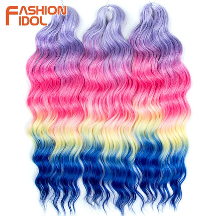 Anna 24 Inch Hair Synthetic Deep Wave Braiding Hair Extensions Braid Hair Ombre Rainbow Red Orange Twist Crochet Curly Hair