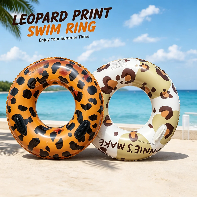 1PC Leopard Print Pool Float, Adults Inflatable Tube, Animal Patterns Swimming Rings Inner Tubes Glitter Pool Floats