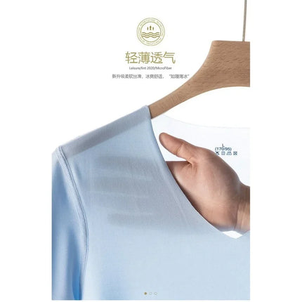 Summer Seamless Breathable Ice Silk T-Shirt Fashion Vest Men's Sports Short Sleeve T-shirt Ice Silk Solid Color V-neck Tees