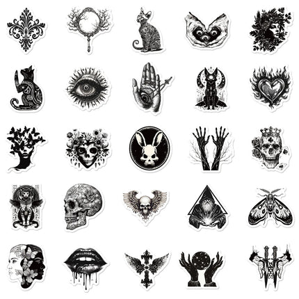 10/25/50pcs Black White Punk Horror Stickers for DIY Phone Laptop Car Skateboard Guitar Suitcase Motorcycle Helmet Decal