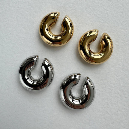 1 Pair Smooth Round C Shape Clip On Women Earrings Lightweight Without Piercing Cartilage Ear Cuff Gold Silver Color Earrings