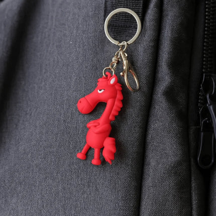 Funny Cartoon Horse Keychain Cold-Hearted Simulation Black Horse Bag Ornament Decorative Hanging Car Pendant Car