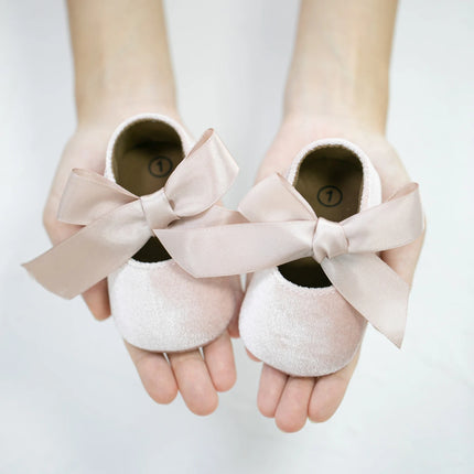 Newborn Baby Girls Dress Shoes Bowknot Ribbon Princess Infant Toddler Rubber Non-slip Flat First Walkers Crib Shoes Mary Jane