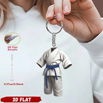 2D Karate Costume Keychain Jiu-Jitsu Themed Pendant Charms Flat Acrylic Hanging Decoration for Bags Festive Party Gift