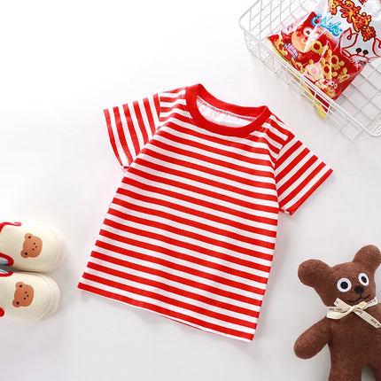 100% Cotton Fashion Baby Tshirt Summer Children's Boys Short-sleeved Stripe T-shirt Kids Boy Girl Top