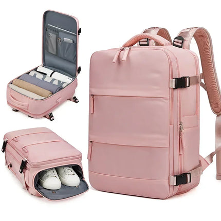 Water-resistant independent shoe compartment backpack with railing, USB interface travel bag, large-capacity storage bag