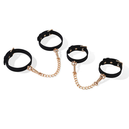 Soft Silicone Handcuffs Ankle Cuffs Set Gold Chain BDSM Bondage Restraints Slave Role Play Adult Sex Toy for Women Men Couples