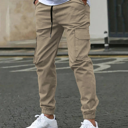Men's Slim Fit Elastic Waist Cargo Pants Multi-Pockets Cuffed Hem Comfortable for Casual Outdoor Wear