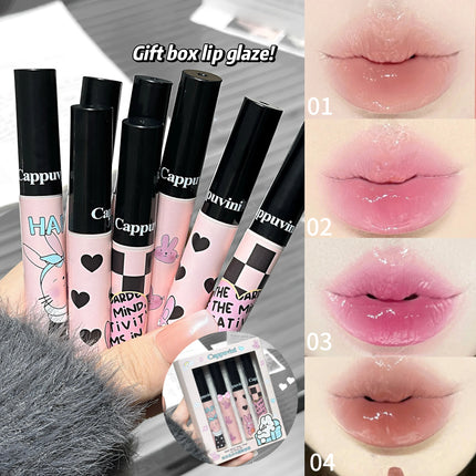 Four Color Happy Rabbit Water Gloss Lip Glaze Set Light and Smooth Texture Moisturizing Easy to Color Lip Gloss Lipstick