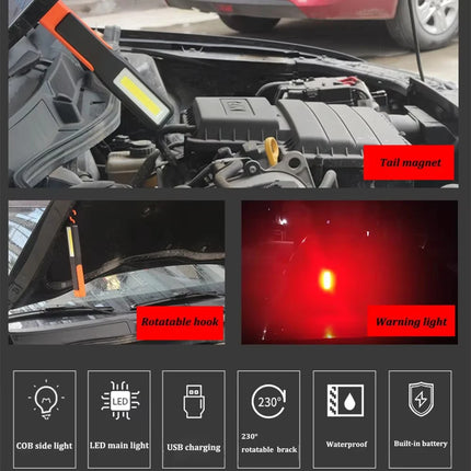 Portable USB Rechargeable COB Work Light Car Detailing Inspection Light Magnetic LED Flashlight Hanging Lamp Camping Torch