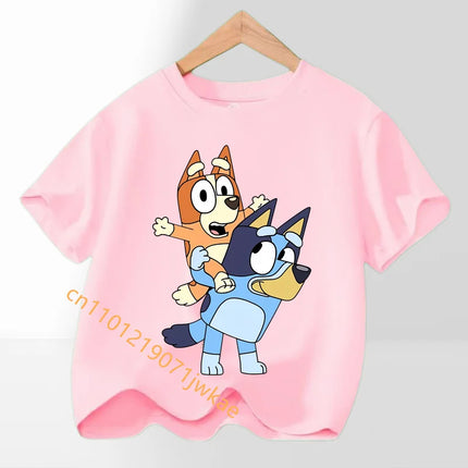 Bluey Bingo T-shirt Children's Summer Multi-color Clothing Girl Trendy Base Top Cute Cartoon Figure Print Tees Kids Birthday Gifts