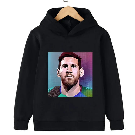 Messi Printed Children's Hooded Hoodie Plus Velvet Sweatshirt Casual Sportswear Pullover Black Top Boy and Girl Kid Baby Clothes
