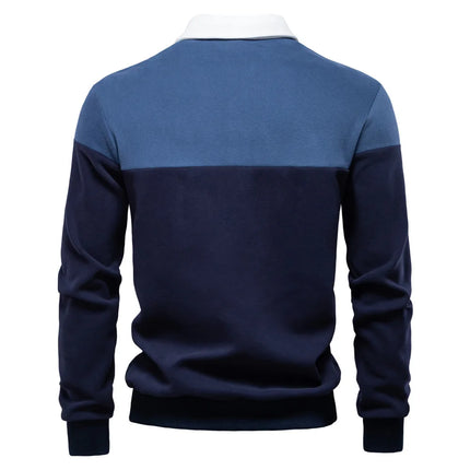 2025 New Arrival Long-Sleeve Polo-Collar Sweatshirt for Men, High-Quality Patchwork Casual Top