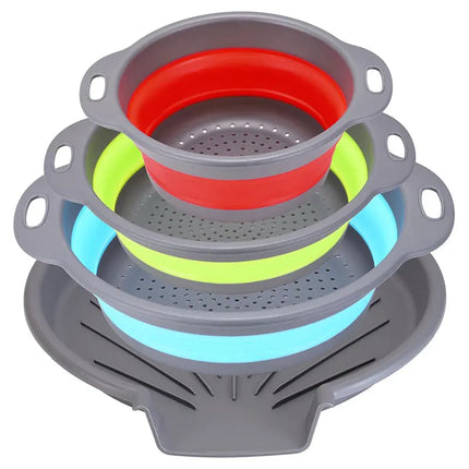 3/4PCS Foldable Collapsible Colander Set Drain Basket with Self-Draining Base Vegetables Fruit Washing Basket Kitchen Drainer
