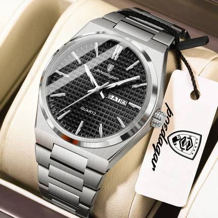 POEDAGAR Original Men's Watch Date Week Waterproof Luminous Stainless Steel Watches For Men Business Men's Quartz Wristwatch Reloj