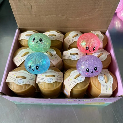 5.5cm Hot Glitter Dumpling Squishy with Box Dumplings Sensory Squeeze Toy for Stress Relief Fans Birthday Day Gifts