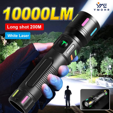 White Laser Flashlight Keychain High Power Rechargeable LED Flashlight Torch Tactical Portable Outdoor Camping Hiking Work Light