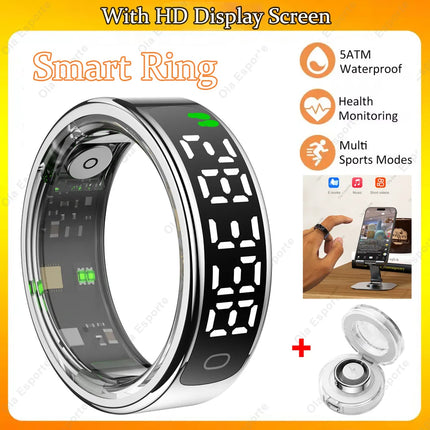 Smart Ring with Display Screen and Touch Heart Rate Blood Oxygen Sleep Health Monitoring Sports Count steps Waterproof Smartring