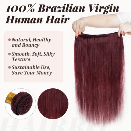 Peruvian 99J Straight Human Hair Bundles Wine Red Human Hair Extenstion Grade 12A Remy Hair 1/3 Pc Straight Human Hair Bundles