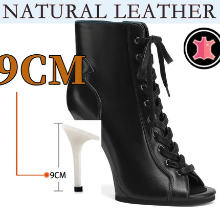 Women Heels Lace-up Black Apricot Boot Stilettos Jazz Dance Lady Shoes For Latin Dancing Outdoor Sexy Stilettos Natural Leather