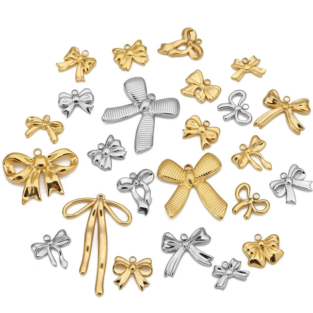 5pcs Stainless Steel Bow Knot Charms Waterproof Pvd Plated Gold Bow Pendants for DIY Earrings Bracelets Necklace Jewelry Making