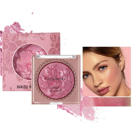 European American Style Rose Blush with Shimmer Fine Glitter Highlighting Contour Powder for Face Natural and Three-Dimensional