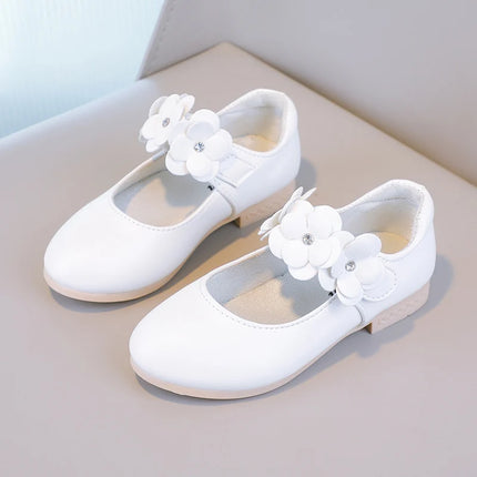 Autumn Girl's Mary Janes Appliques Low Heel Beautiful Kids Princess Shoe Three Colors Pointed Toe Breathable Children Shoe 26-36