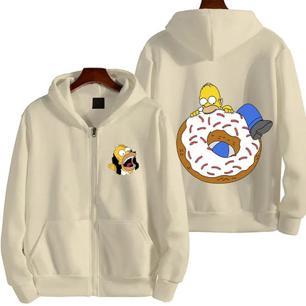 Sweet Donut The Simpsons Cartoon Anime Men's Hoodie Spring and Autumn Women's Extra Large Zipper Sportswear 2025 New Couple Jack