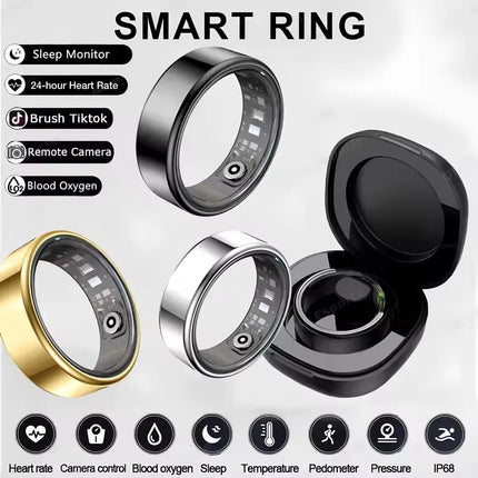 Smart Ring Blood Pressure Heart Rate Sleep Health Monitoring Multi-Sport Mode Smartring Waterproof Remote Care Men Women Ring
